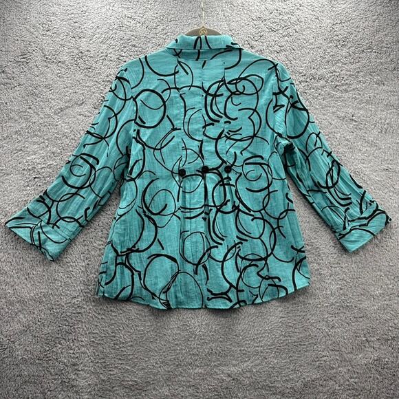 Habitat Clothes to Live in XS Blue Blouse Black Pattern Pleats in Back Buttons - Picture 11 of 11